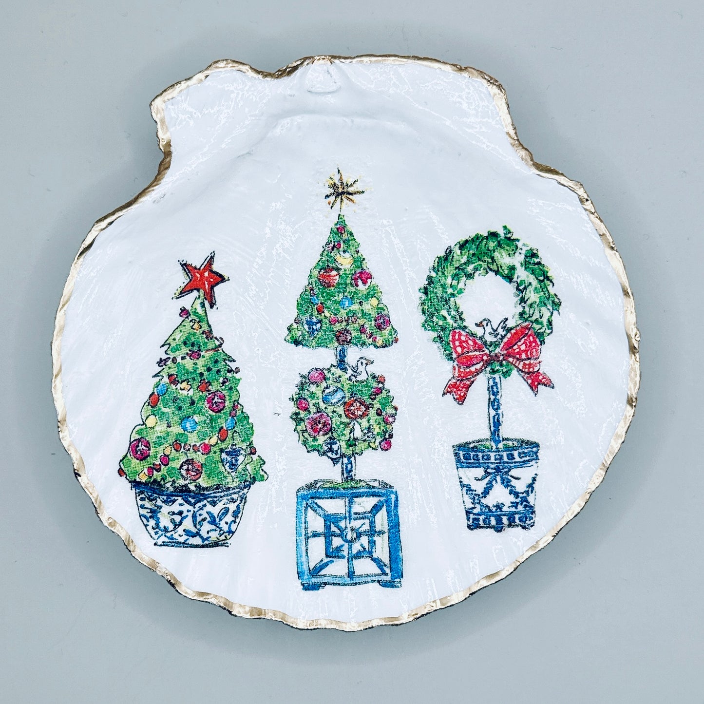 Trio Topiary Christmas Clam Shell Jewelry Dish