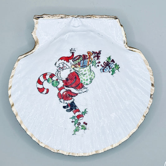 Vintage Candy Cane Santa Clam Shell Jewelry Dish