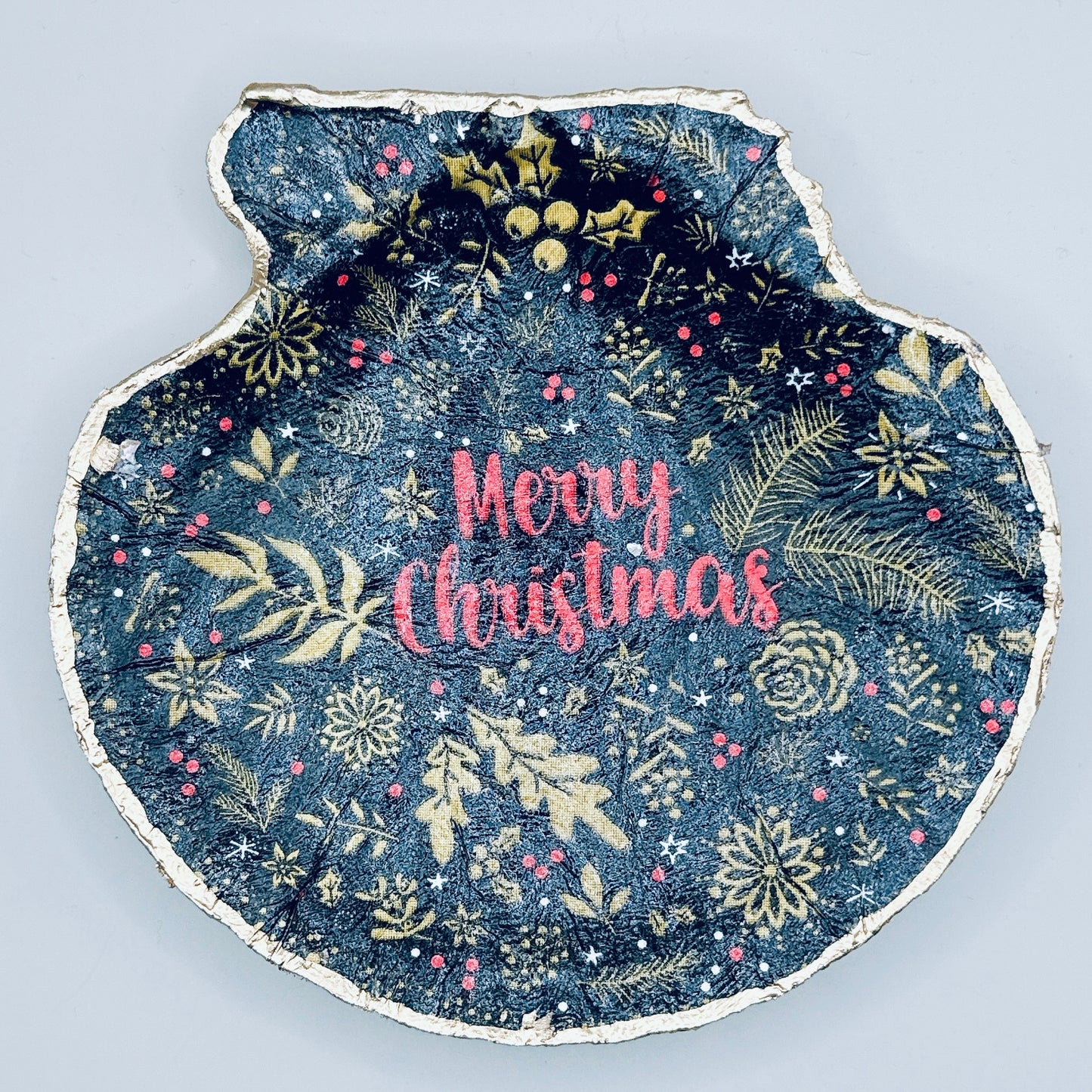 Midnight Merry Christmas Clam Shell Jewelry Dish