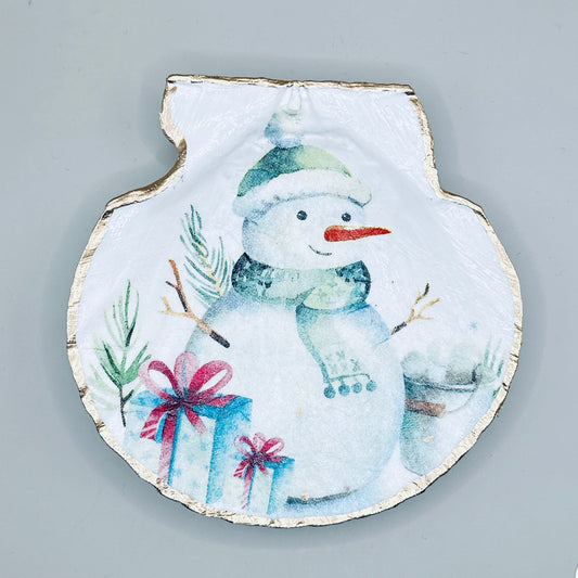 Watercolor Snowman Clam Shell Jewelry Dish