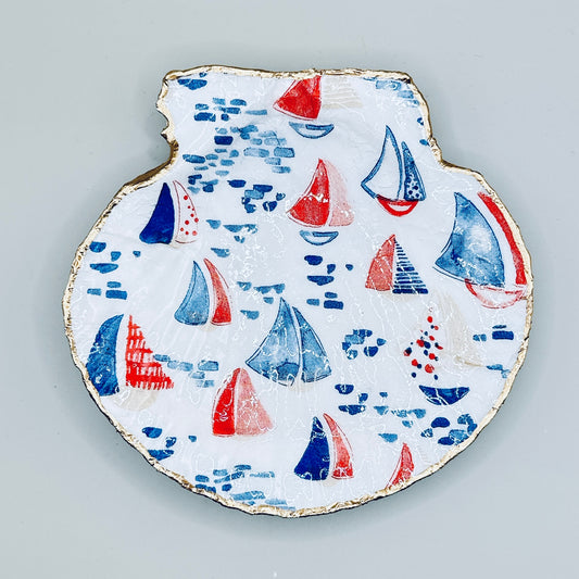 Sailboat Regatta Clam Shell Jewelry Dish