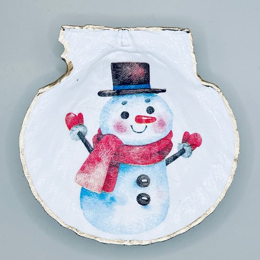 Top Hat Snowman Clam Shell Jewelry Dish