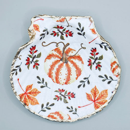 Fall Pumpkin & Berries Clam Shell Jewelry Dish