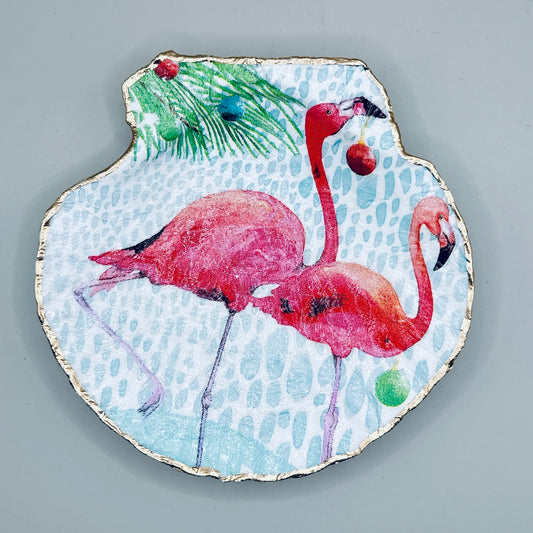 Flamingo Christmas Clam Shell Jewelry Dish