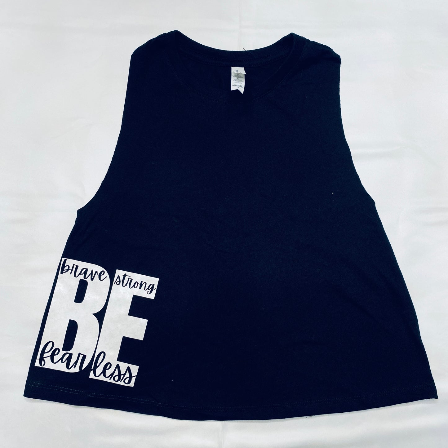 "BE" Fearless, Strong, Brave Crop Tank Black and White
