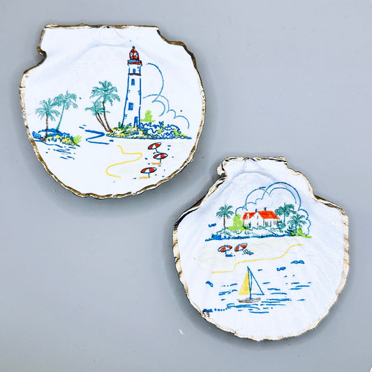 Vintage Island Scenes Shell Magnets