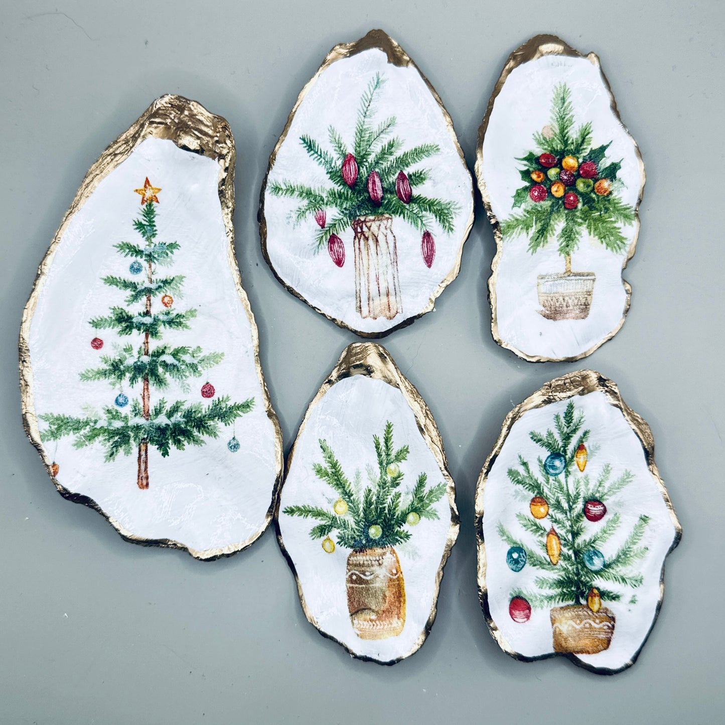 Vintage Christmas Tree Shell Magnets - Set of 5