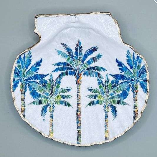 Blue Palm Grove Clam Shell Jewelry Dish