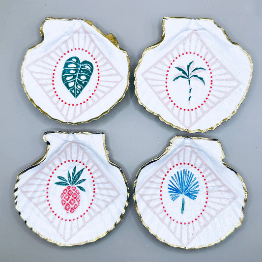 Tropical Botanical Mandala Shell Magnets