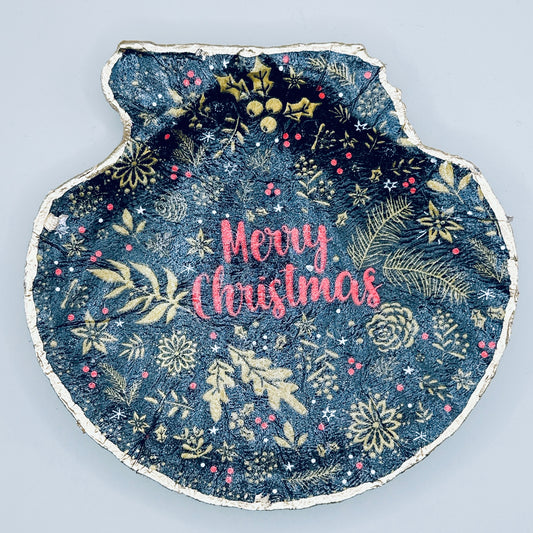 Midnight Merry Christmas Clam Shell Jewelry Dish