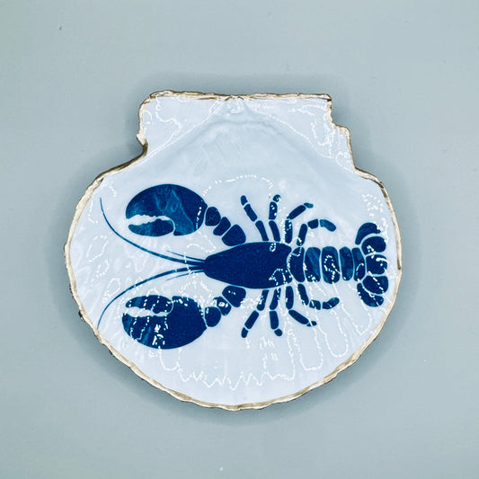 Navy Lobster Clam Shell Jewelry Dish