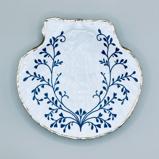 Blue Floral Wreath Clam Shell Jewelry Dish