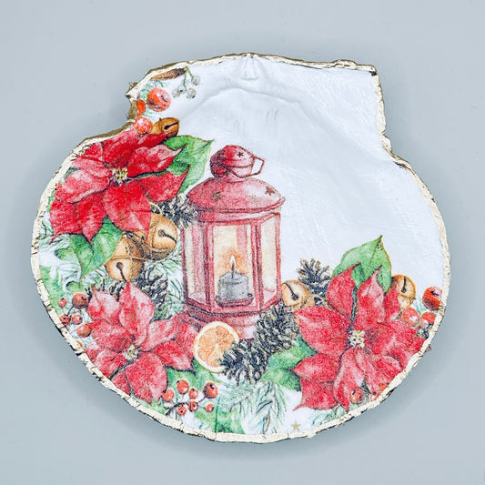 Poinsettia Lantern Clam Shell Jewelry Dish