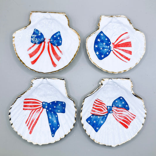 Patriotic Bows Scallop Shell Magnets