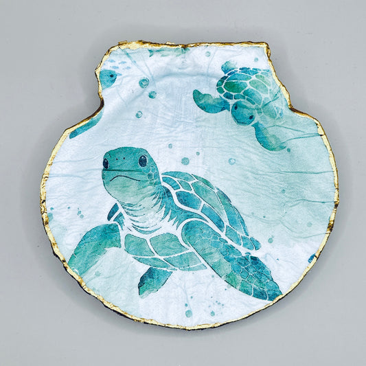 Sea Turtle Duo Clam Shell Jewelry Dish