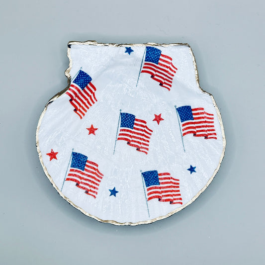 Patriotic Flag Clam Shell Jewelry Dish