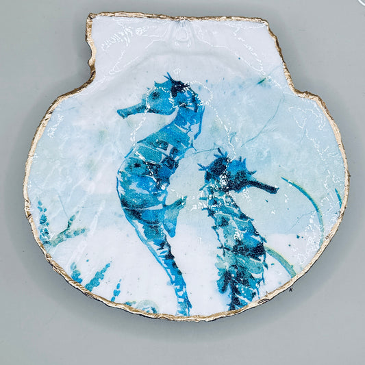 Seahorse Pair Clam Shell Jewelry Dish