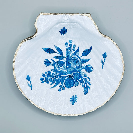 Blue Bouquet Clam Shell Jewelry Dish