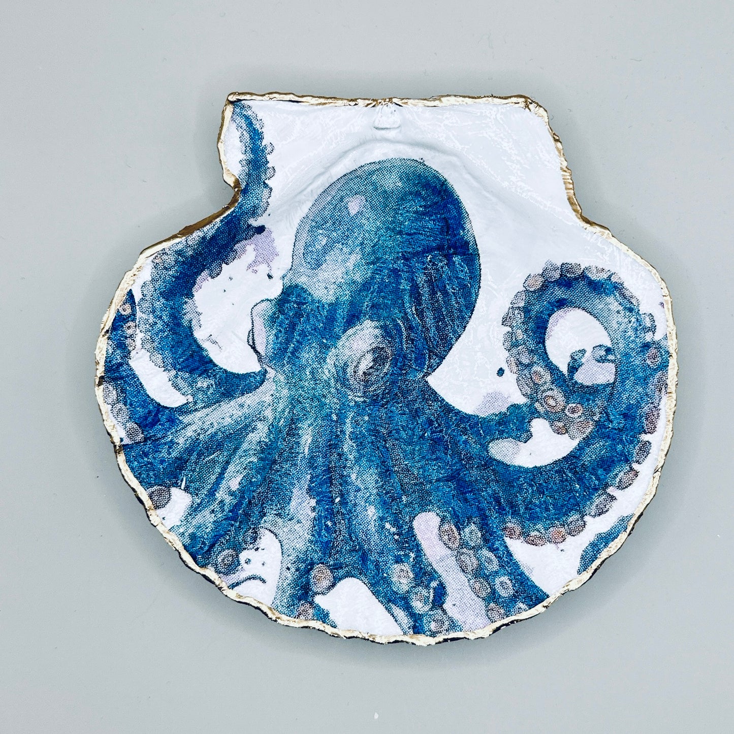 Blue Octopus Clam Shell Jewelry Dish