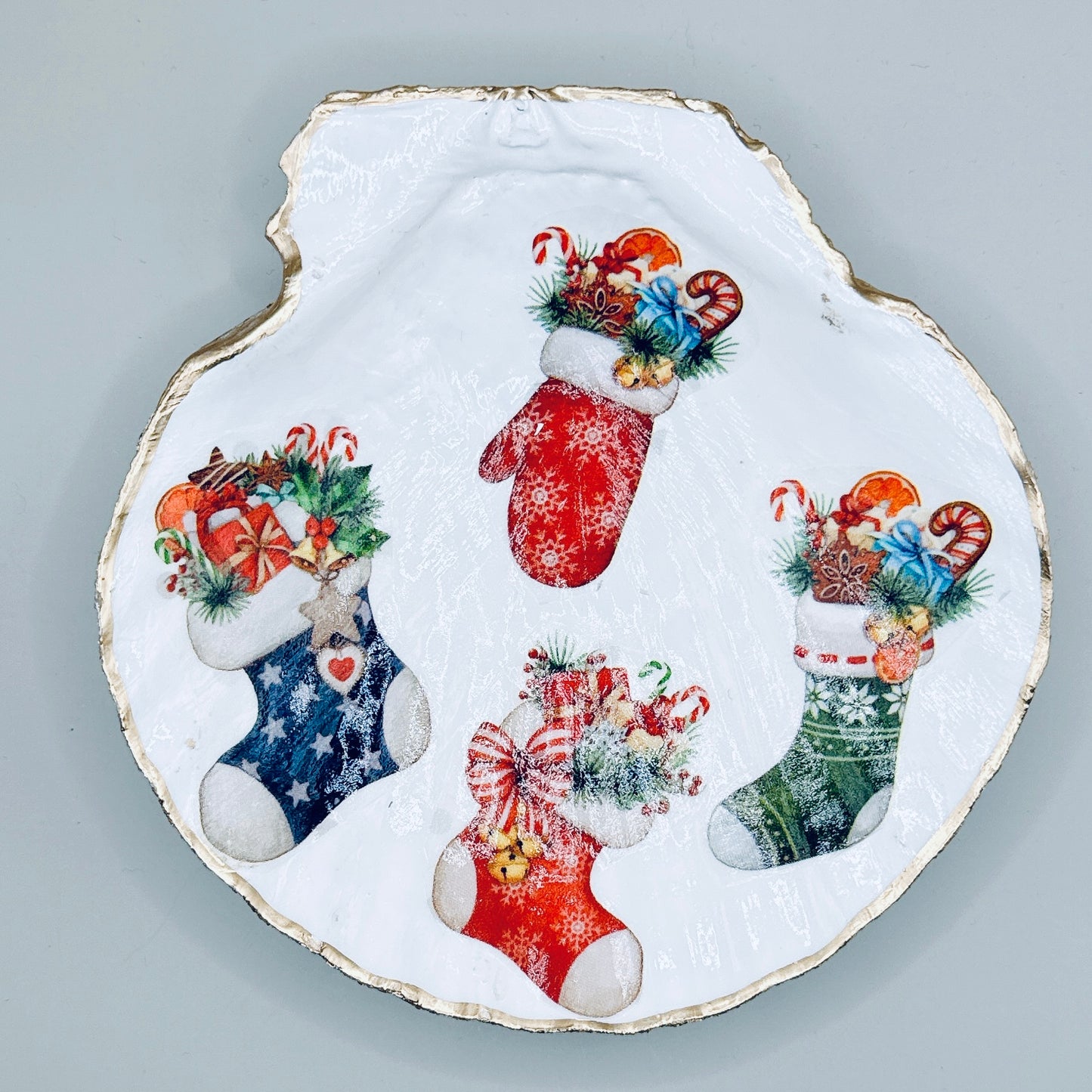 Stockings Filled with Joy Clam Shell Jewelry Dish
