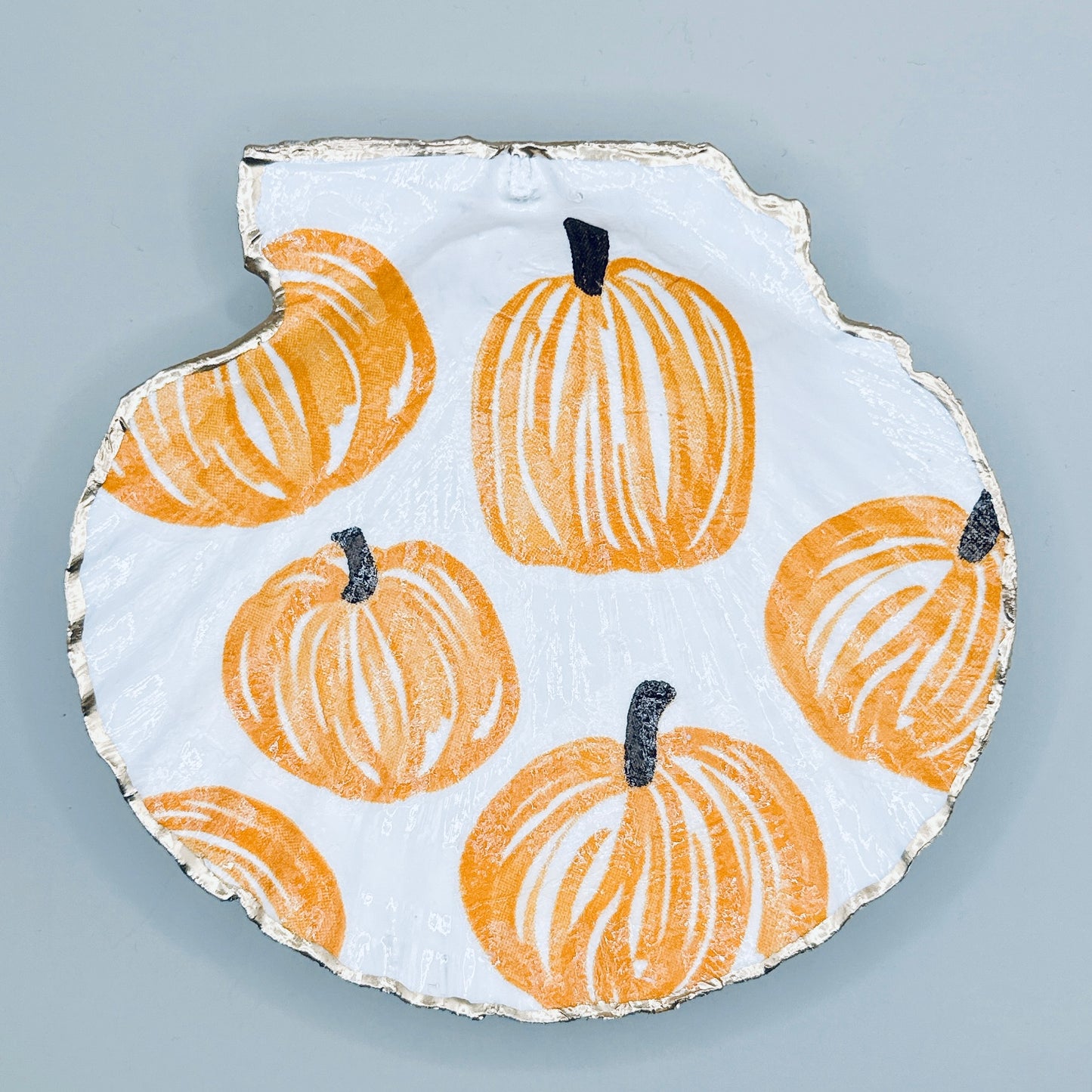 Golden Pumpkin Toile Clam Shell Jewelry Dish
