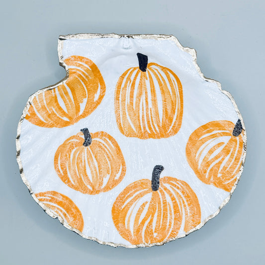 Golden Pumpkin Toile Clam Shell Jewelry Dish