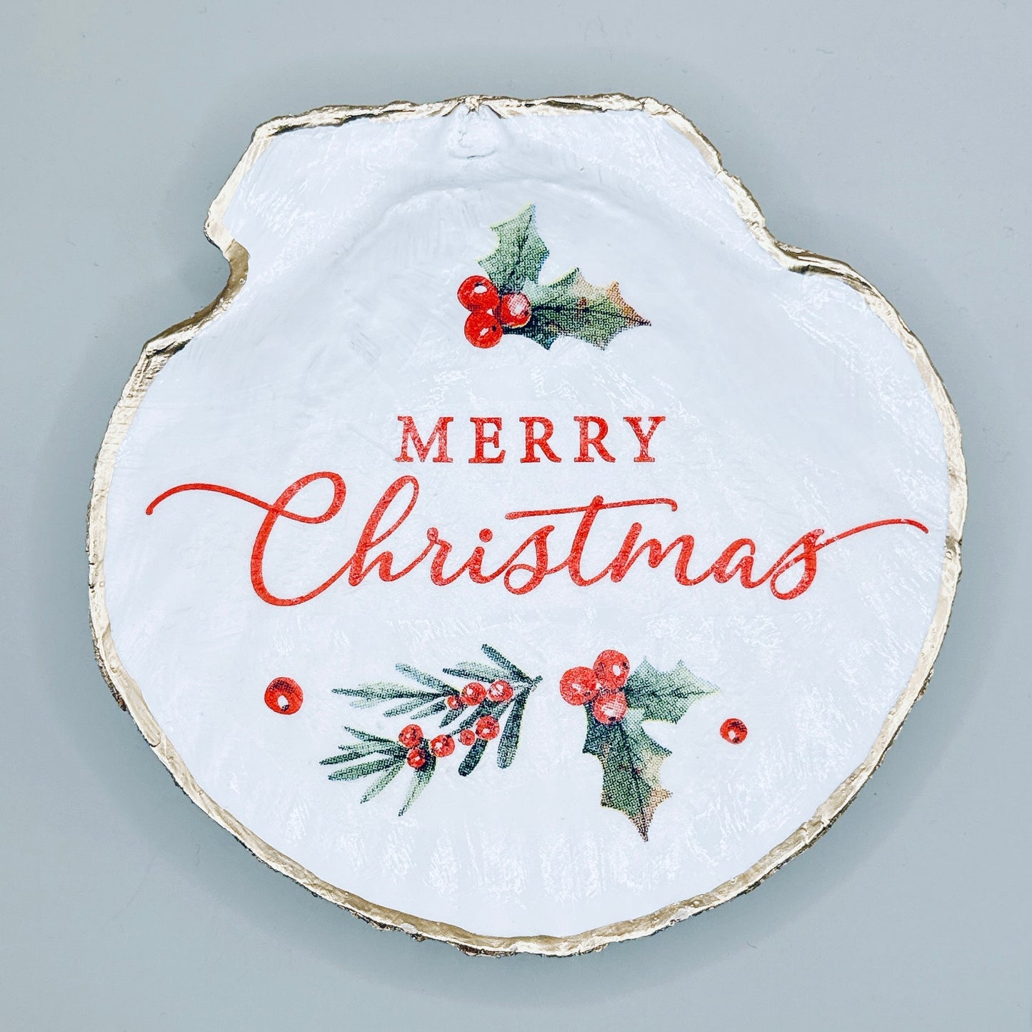Bold Red Merry Christmas Clam Shell Jewelry Dish