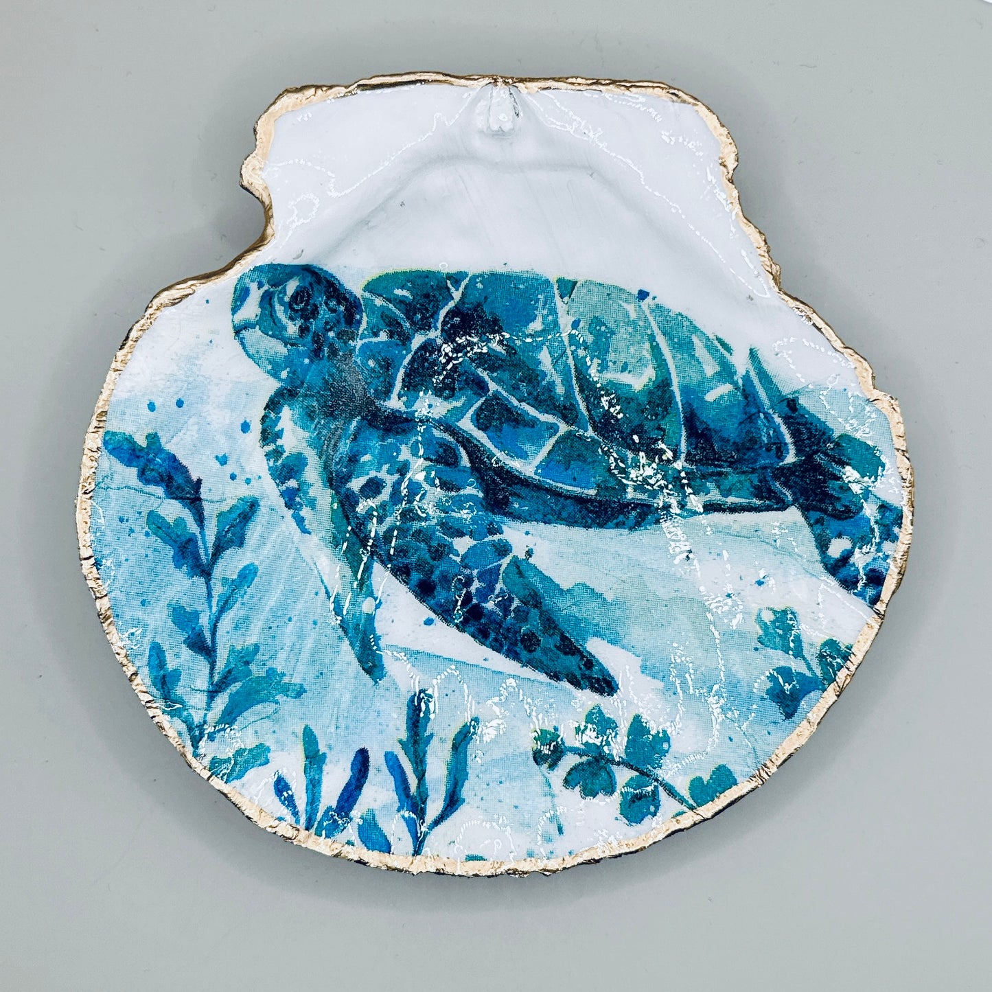 Blue Sea Turtle Clam Shell Jewelry Dish