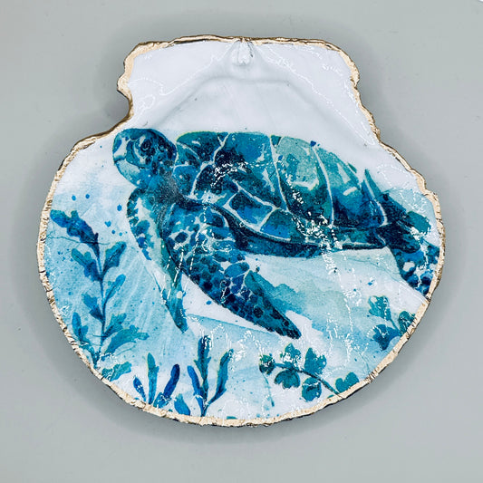 Blue Sea Turtle Clam Shell Jewelry Dish