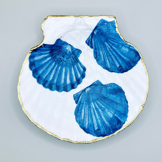 Blue Scallop Trio Clam Shell Jewelry Dish