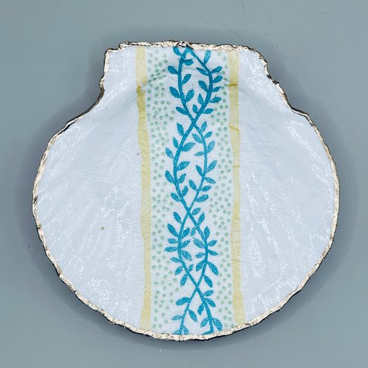 Blue Vine Stripe Clam Shell Jewelry Dish