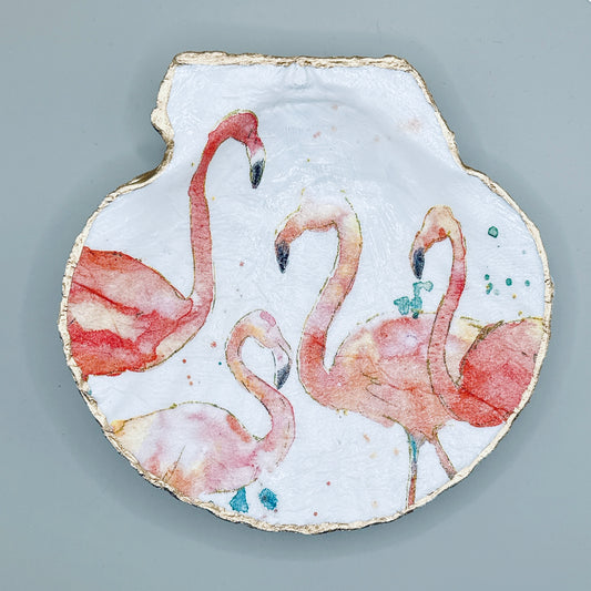 Flamingo Flock Clam Shell Jewelry Dish