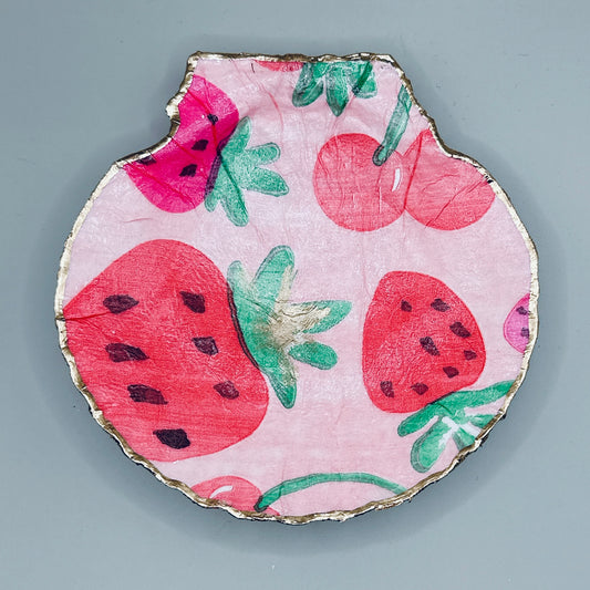 Strawberry Patch Clam Shell Jewelry Dish
