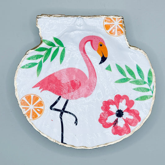 Citrus Flamingo Clam Shell Jewelry Dish