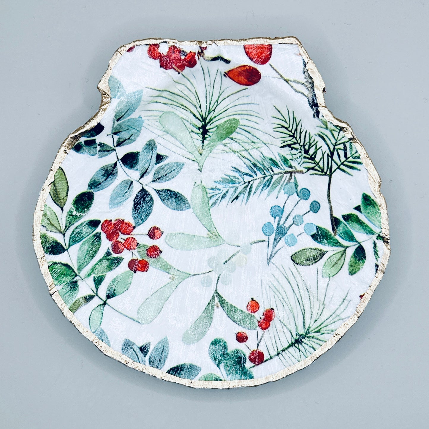 Winter Greenery Clam Shell Jewelry Dish