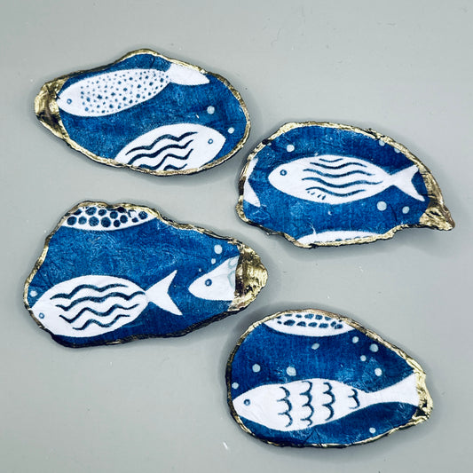 Blue Fish Print Shell Magnets