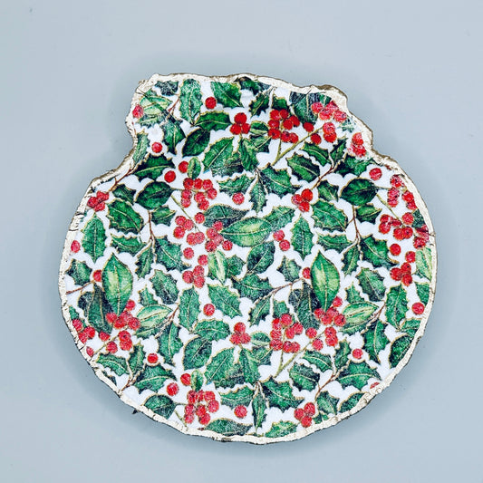 Holly & Berries Clam Shell Jewelry Dish