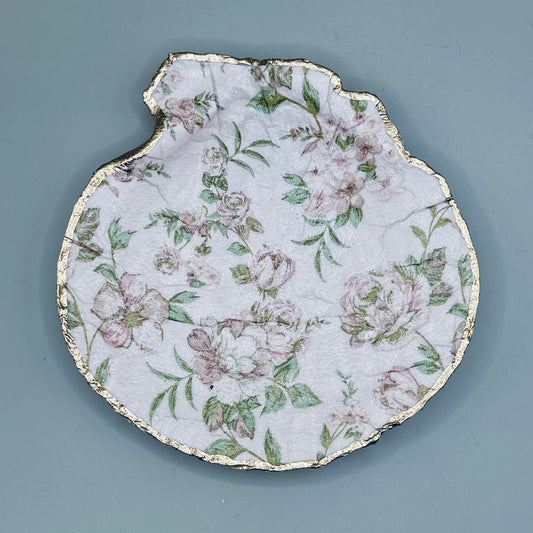 Vintage Rose Clam Shell Jewelry Dish