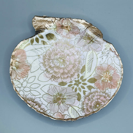 Blush Gold Floral Clam Shell Jewelry Dish