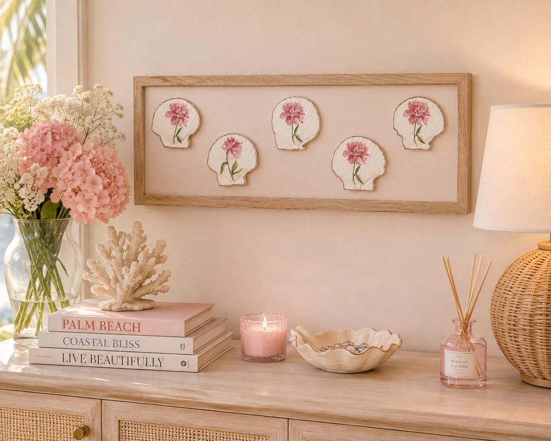 Coastal Blooms handmade floral shell wall art