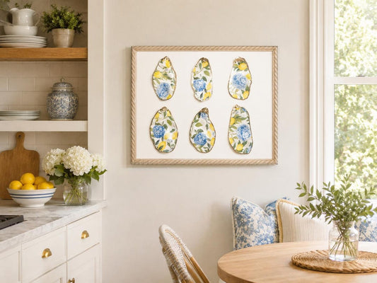 Lemon and Hydrangea oyster shell garden wall art