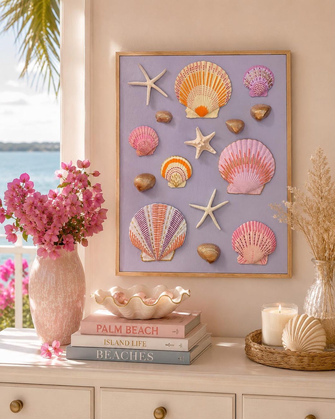 Seashells at Sunset handmade shell wall art