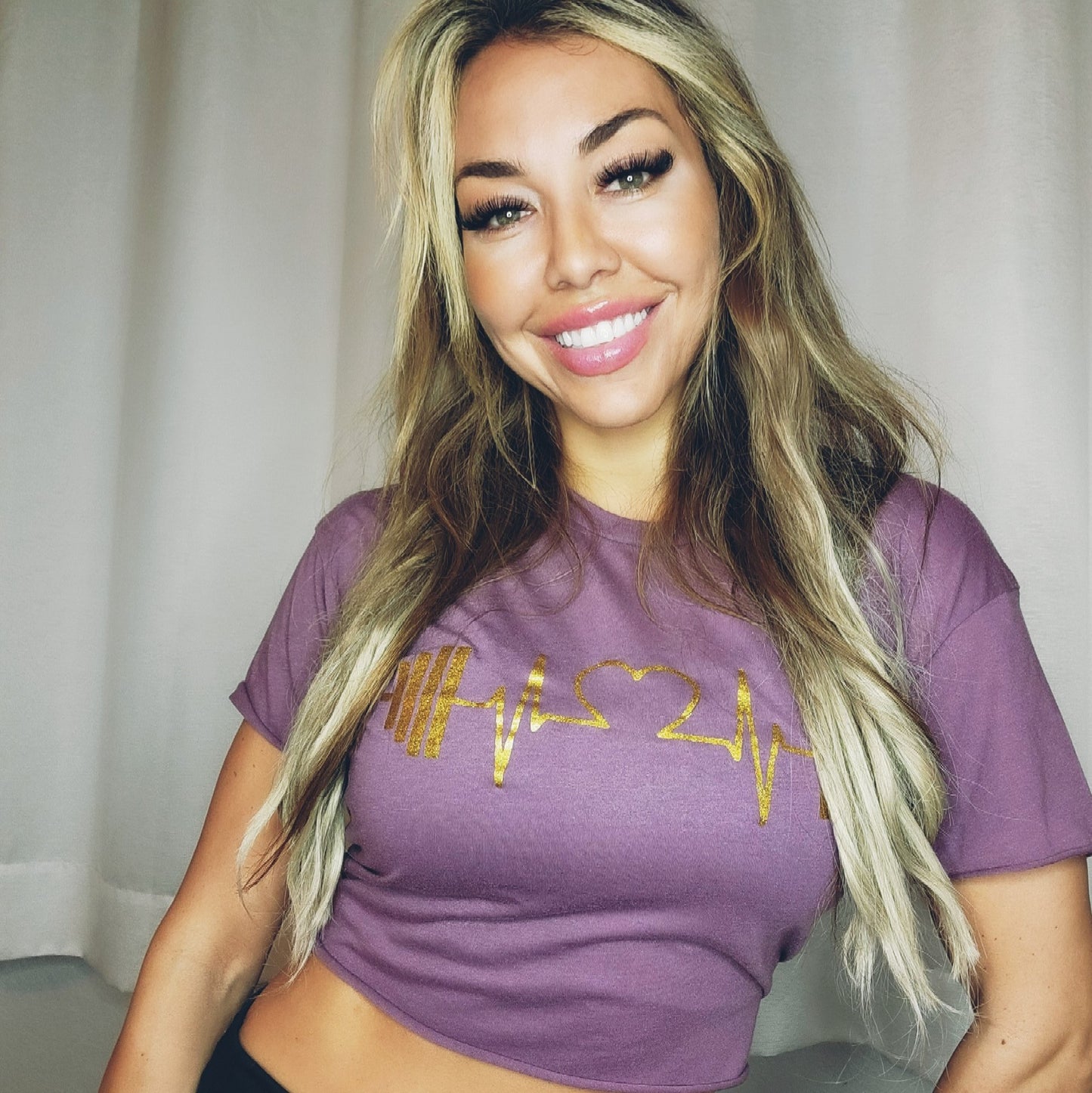 Barbell Love Crop Tee Purple and Gold