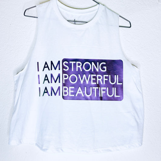 I am strong, powerful, beautiful Crop Racerback