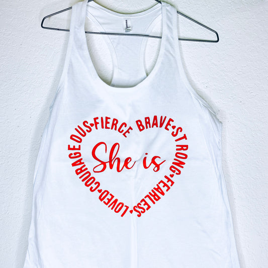 She is Racerback Tank White and Red
