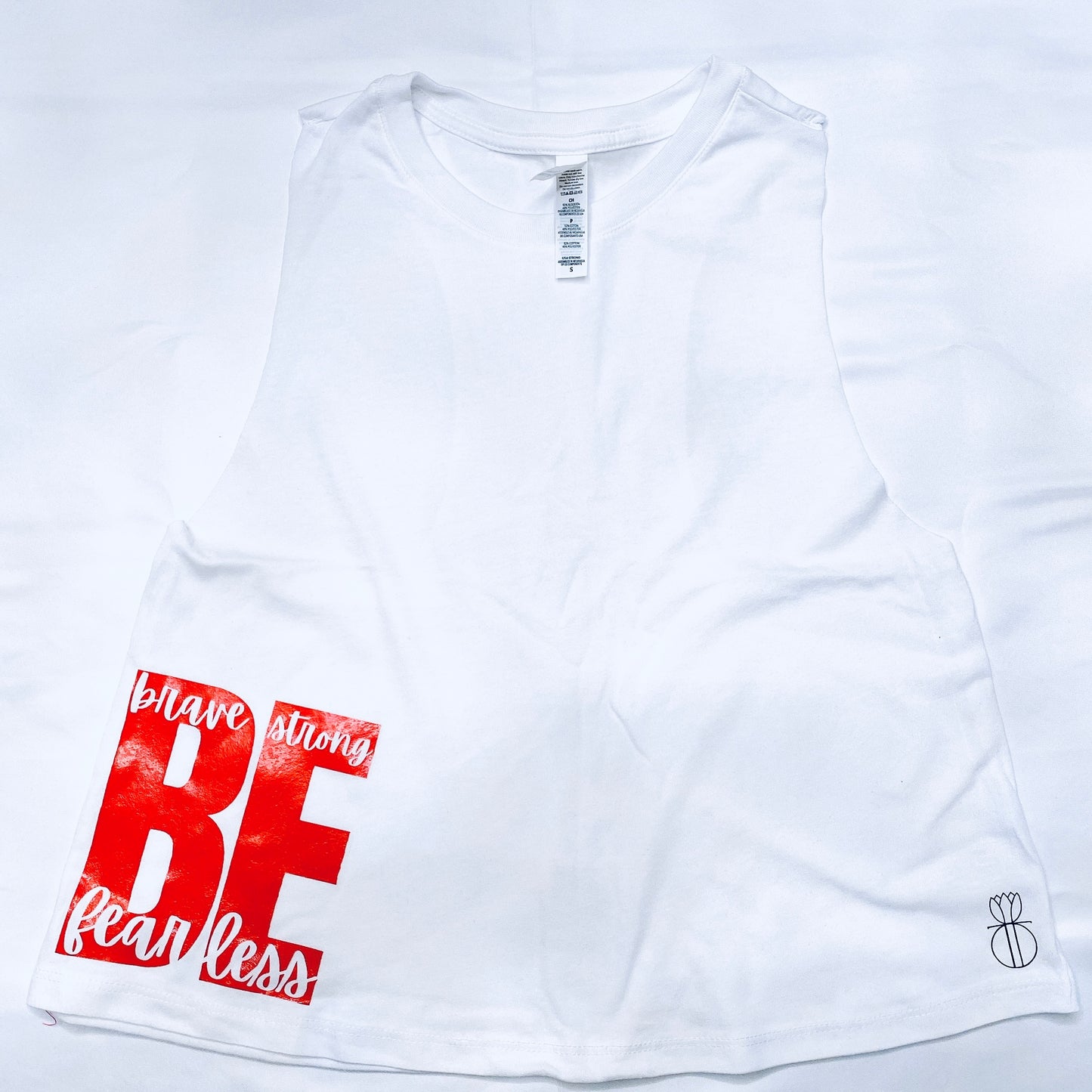 "BE" Fearless, Strong, Brave Crop Tank White and Red