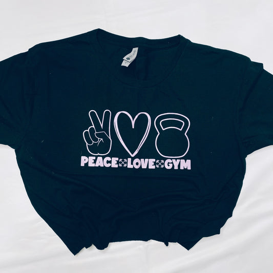 Peace, Love, Gym Crop Top Black and Violet