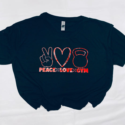 Peace, Love, Gym Crop Top Black and Red
